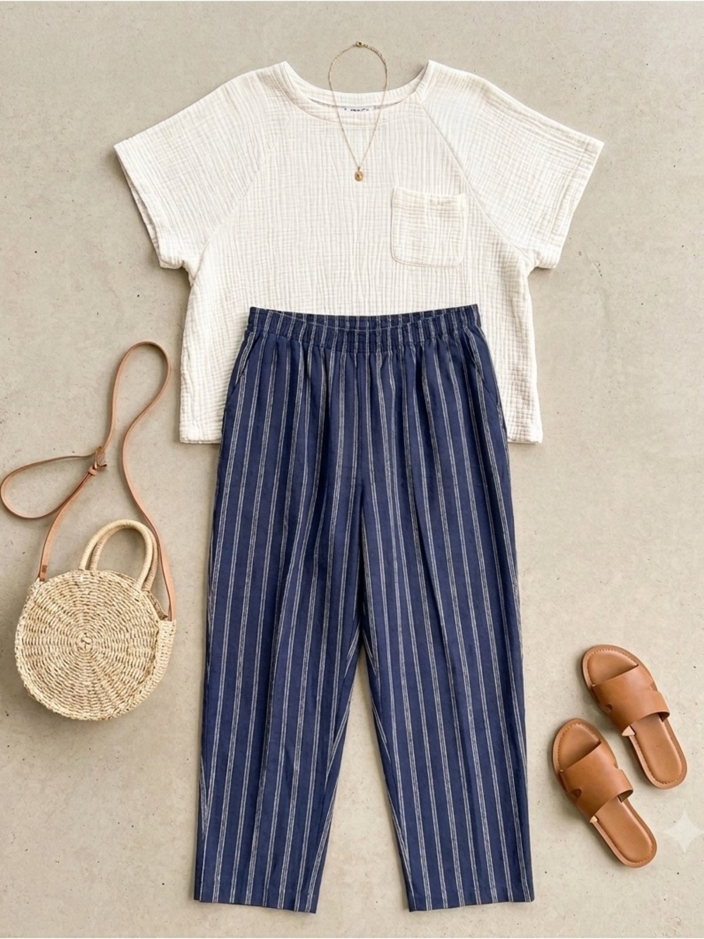 Vintage Striped Loose Comfy High Waisted Breezy Boho Pull On Pants